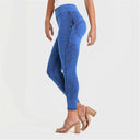 WRUP Denim - High Waisted - 7/8 Length - Cobalt Blue + Blue Stitching