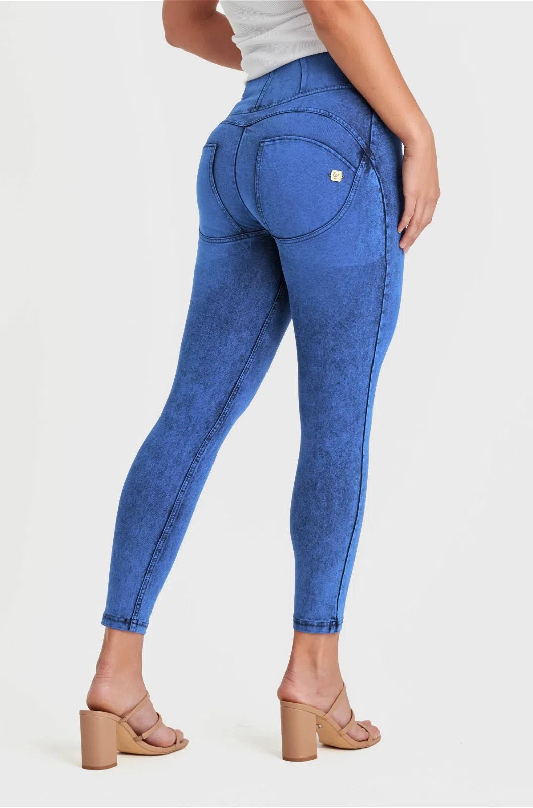 WRUP Denim - High Waisted - 7/8 Length - Cobalt Blue + Blue Stitching