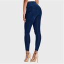 WRUP Denim - High Waisted - 7/8 Length - Dark Blue + Blue Stitching