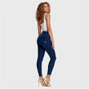 WRUP Denim - High Waisted - 7/8 Length - Dark Blue + Blue Stitching