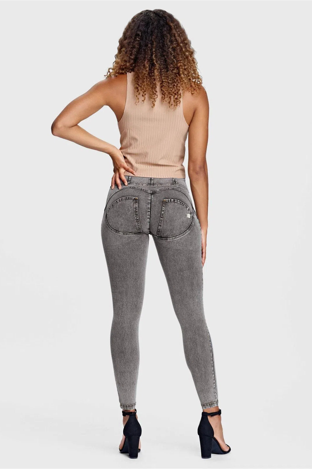 WRUP Denim - High Waisted - 7/8 Length - Grey + Yellow Stitching 3