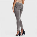 WRUP Denim - High Waisted - 7/8 Length - Grey + Yellow Stitching