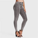 WRUP Denim - High Waisted - 7/8 Length - Grey + Yellow Stitching