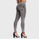 WRUP Denim - High Waisted - 7/8 Length - Grey + Yellow Stitching