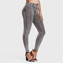 WRUP Denim - High Waisted - 7/8 Length - Grey + Yellow Stitching