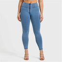 WRUP Denim - High Waisted - 7/8 Length - Light Blue + Blue Stitching