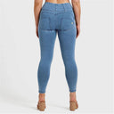 WRUP Denim - High Waisted - 7/8 Length - Light Blue + Blue Stitching