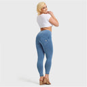 WRUP Denim - High Waisted - 7/8 Length - Light Blue + Blue Stitching