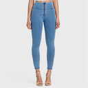 WRUP Denim - High Waisted - 7/8 Length - Light Blue + Blue Stitching