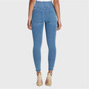 WRUP Denim - High Waisted - 7/8 Length - Light Blue + Blue Stitching