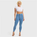 WRUP Denim - High Waisted - 7/8 Length - Light Blue + Blue Stitching
