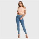 WRUP Denim - High Waisted - 7/8 Length - Light Blue + Yellow Stitching