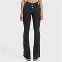 WRUP Denim - High Waisted - Bell Bottom Flare - Black + Black Stitching