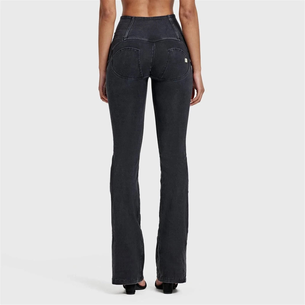 WRUP Denim - High Waisted - Bell Bottom Flare - Black + Black Stitching