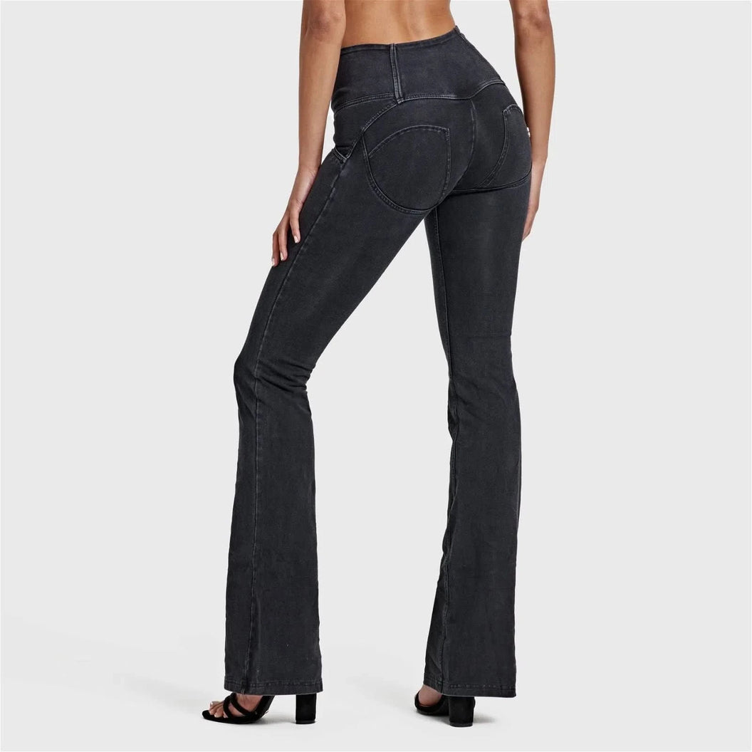 Black + Black Stitching High Waisted Bell Bottom Flare WRUP
