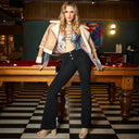 WRUP Denim - High Waisted - Bell Bottom Flare - Black + Black Stitching