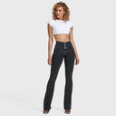 WRUP Denim - High Waisted - Bell Bottom Flare - Black + Black Stitching
