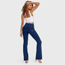 WRUP Denim - High Waisted - Bell Bottom Flare - Dark Blue + Blue Stitching