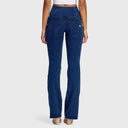 WRUP Denim - High Waisted - Bell Bottom Flare - Dark Blue + Blue Stitching