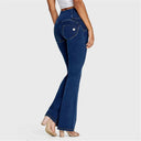 WRUP Denim - High Waisted - Bell Bottom Flare - Dark Blue + Yellow Stitching