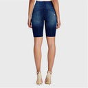 WRUP Denim - High Waisted - Biker Shorts - Dark Blue + Blue Stitching