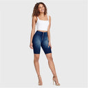 WRUP Denim - High Waisted - Biker Shorts - Dark Blue + Blue Stitching