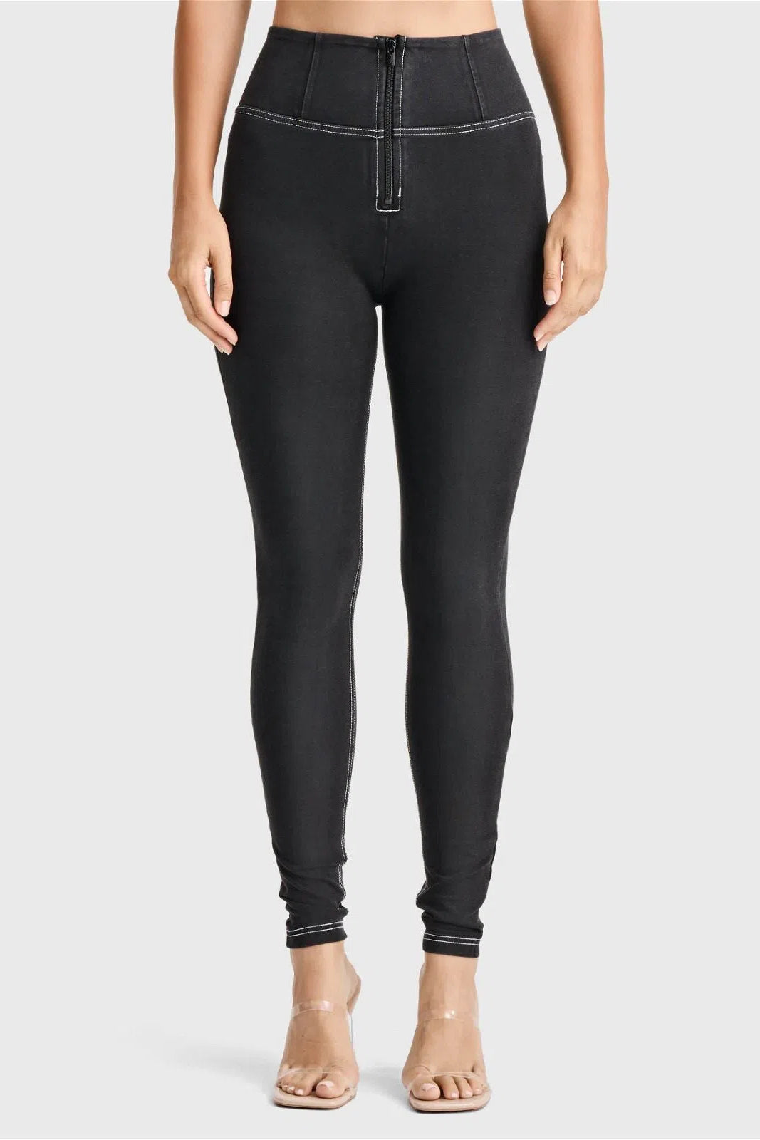 WRUP Denim - High Waisted - Full Length - Black + White Stitching 3