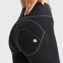 WRUP Denim - High Waisted - Full Length - Black + White Stitching
