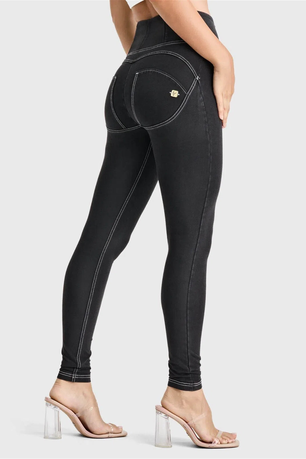 WRUP Denim - High Waisted - Full Length - Black + White Stitching 1