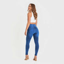 WRUP Denim - High Waisted - Full Length - Cobalt Blue + Blue Stitching