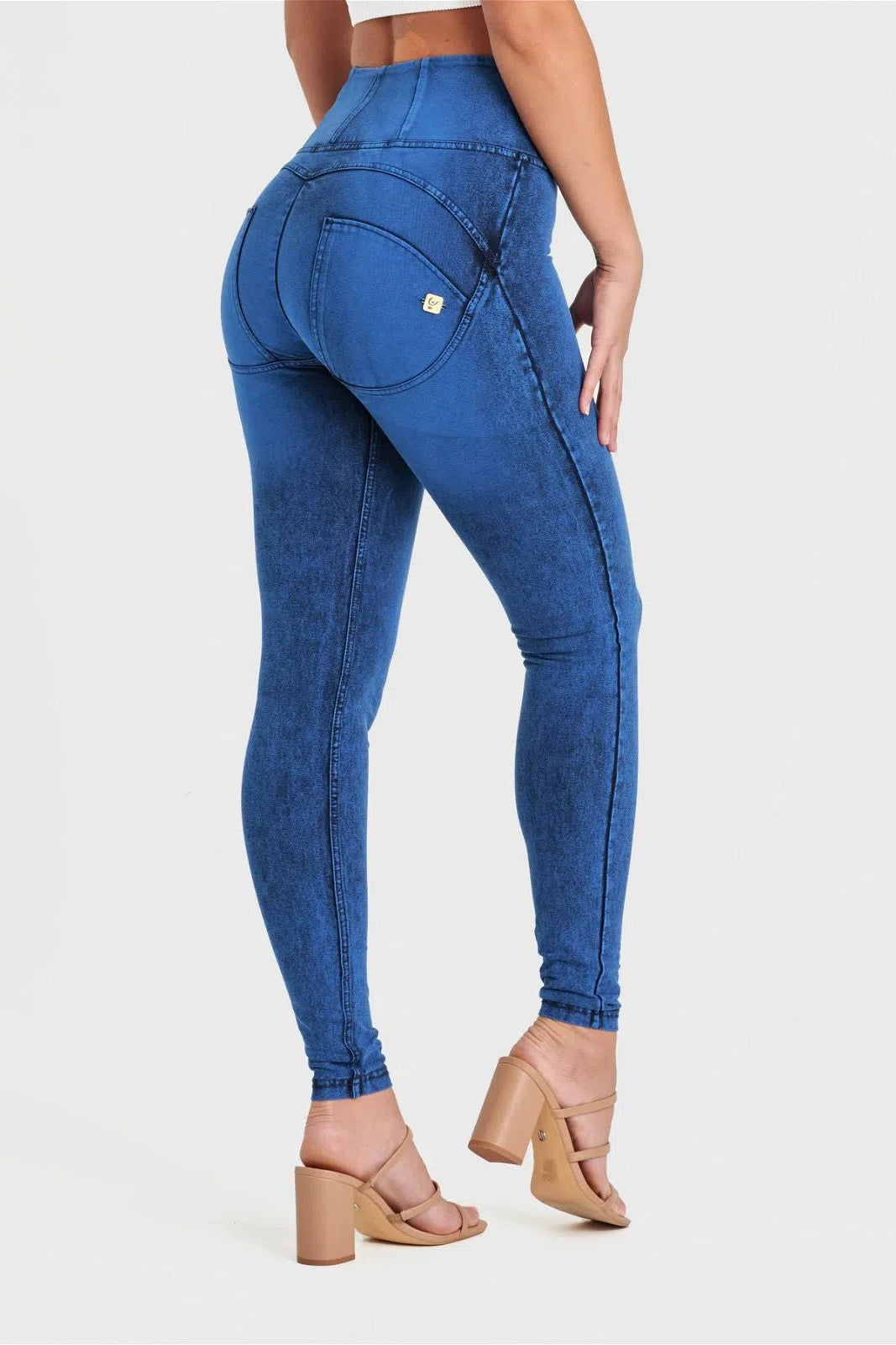 WRUP Denim - High Waisted - Full Length - Cobalt Blue + Blue Stitching 1