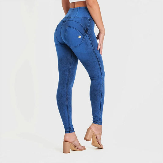 WRUP Denim - High Waisted - 7/8 Length - Cobalt Blue + Blue Stitching
