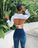 WRUP Denim - High Waisted - Full Length - Dark Blue + Blue Stitching