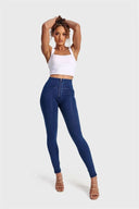 WRUP Denim - High Waisted - Full Length - Dark Blue + Blue Stitching