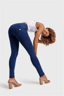 WRUP Denim - High Waisted - Full Length - Dark Blue + Blue Stitching