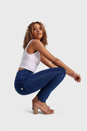 WRUP Denim - High Waisted - Full Length - Dark Blue + Blue Stitching