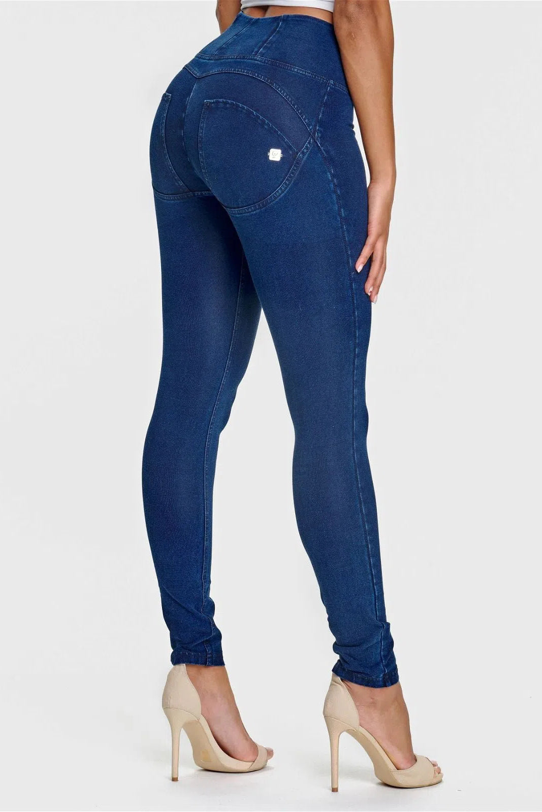 WRUP Denim - High Waisted - Full Length - Dark Blue + Blue Stitching 1