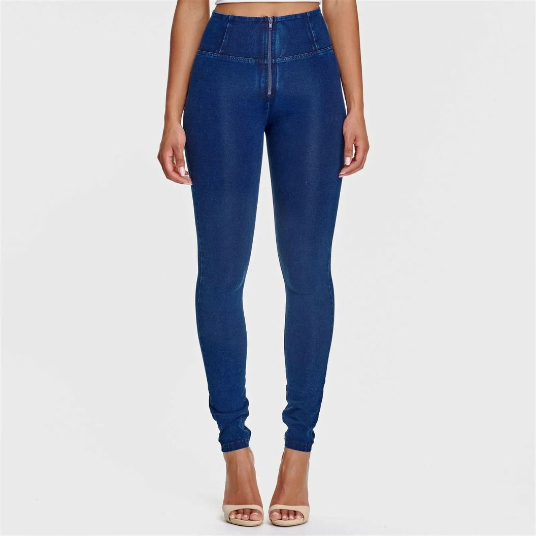 WRUP Denim - High Waisted - Full Length - Dark Blue + Blue Stitching