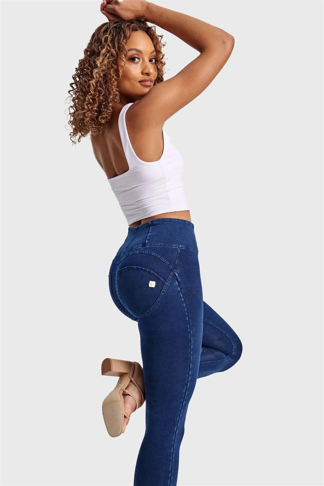 WRUP Denim - High Waisted - Full Length - Dark Blue + Blue Stitching 2