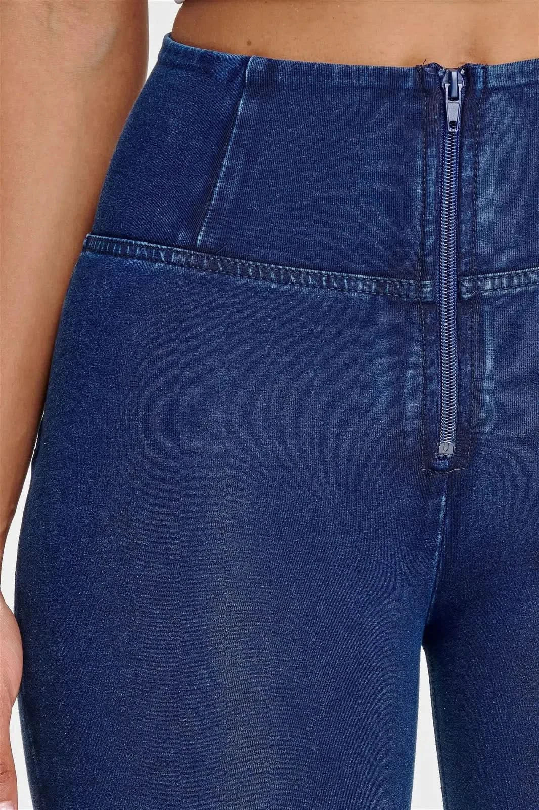 WRUP Denim - High Waisted - Full Length - Dark Blue + Blue Stitching