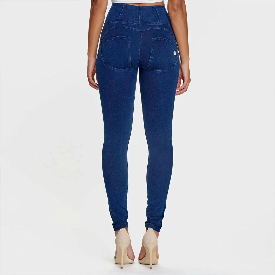 WRUP Denim - High Waisted - Full Length - Dark Blue + Blue Stitching