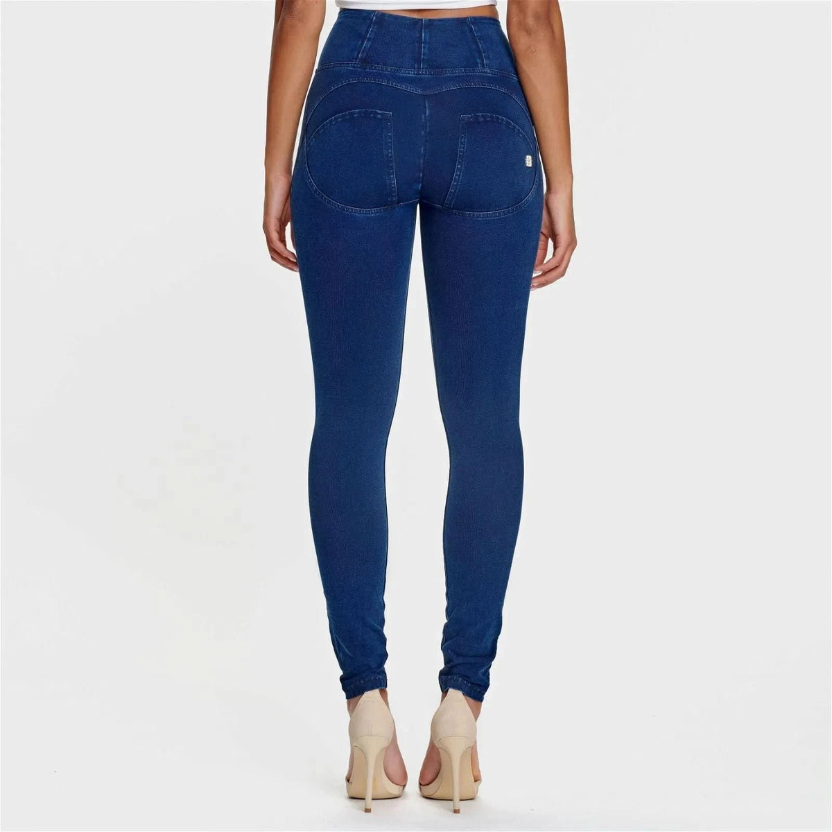 WRUP Denim - High Waisted - Full Length - Dark Blue + Blue Stitching