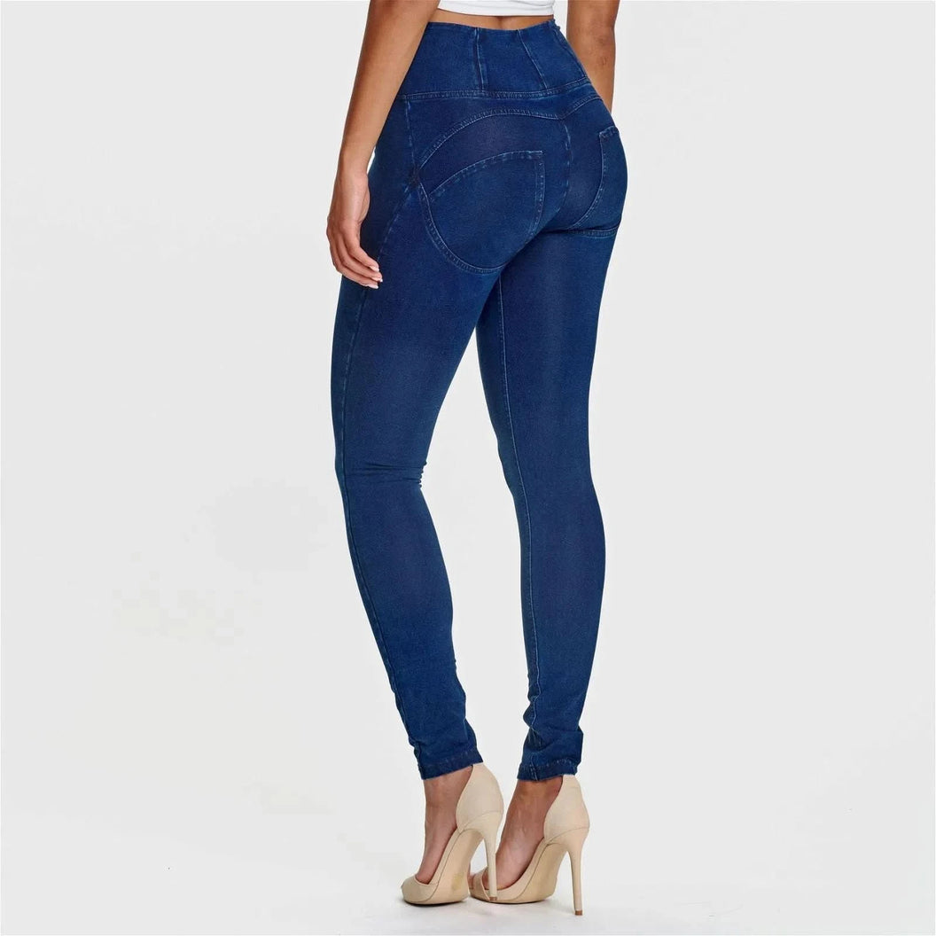 WRUP Denim - High Waisted - Full Length - Dark Blue + Blue Stitching