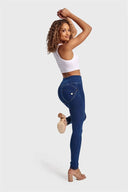 WRUP Denim - High Waisted - Full Length - Dark Blue + Yellow Stitching