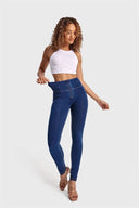 WRUP Denim - High Waisted - Full Length - Dark Blue + Yellow Stitching