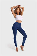 WRUP Denim - High Waisted - Full Length - Dark Blue + Yellow Stitching