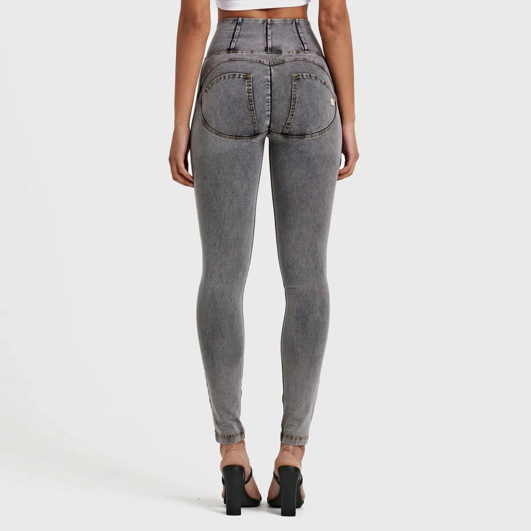 WRUP Denim - High Waisted - Full Length - Grey + Yellow Stitching