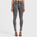 WRUP Denim - High Waisted - Full Length - Grey + Yellow Stitching
