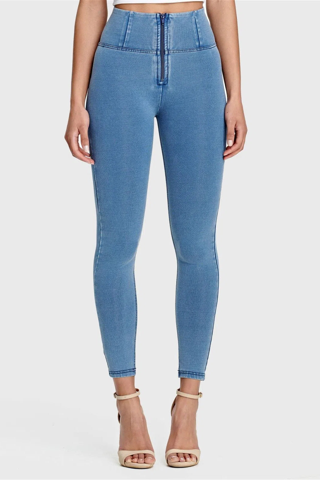 WRUP Denim - High Waisted - Full Length - Light Blue + Blue Stitching 2