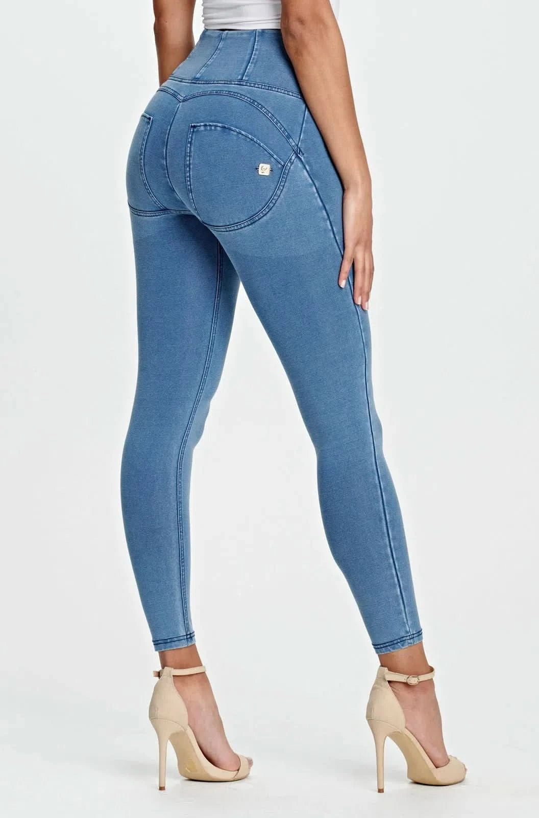 WRUP Denim - High Waisted - Full Length - Light Blue + Blue Stitching